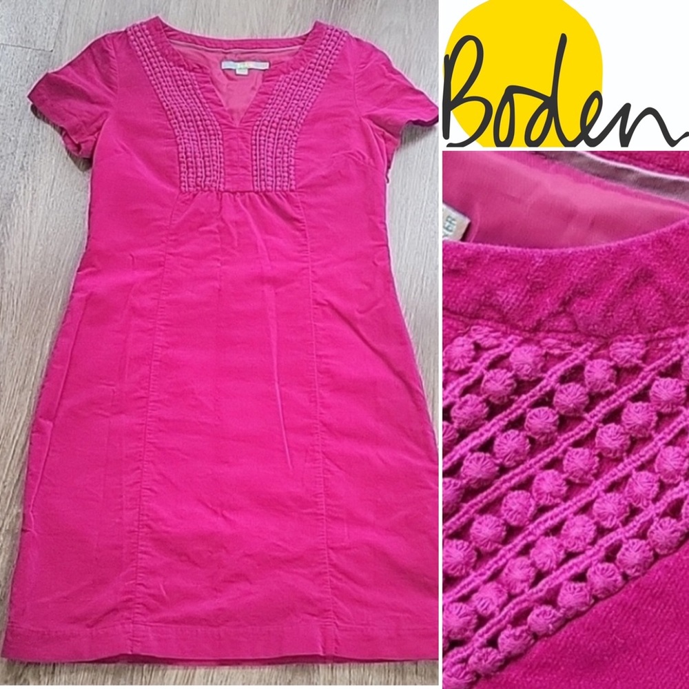 *SALE* Boden Fuschia Pink Velvet Sheath Dress Velour Eyelet Neckline